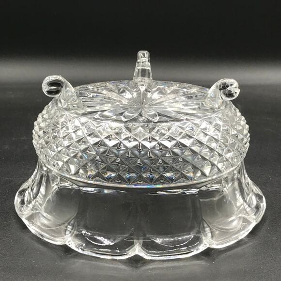 Vintage Crystal Candy Dish Scalloped Rim Diamond Pattern - Picture 4 of 9